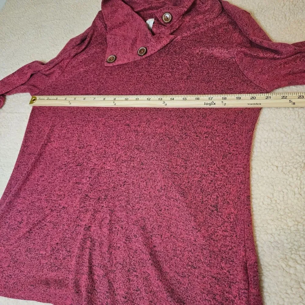 Misia Womens Large Pink Cowl Neck Sweater Tunic Button Accent Soft Stretch Top‎